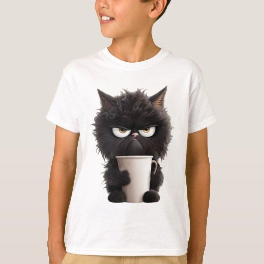 可愛おもしろいい黒猫コーヒ怒ー Tシャツ (正面)