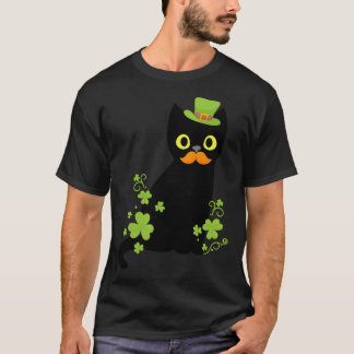 可愛おもしろいい黒猫シャムロックSt patricks dayスティ Tシャツ
