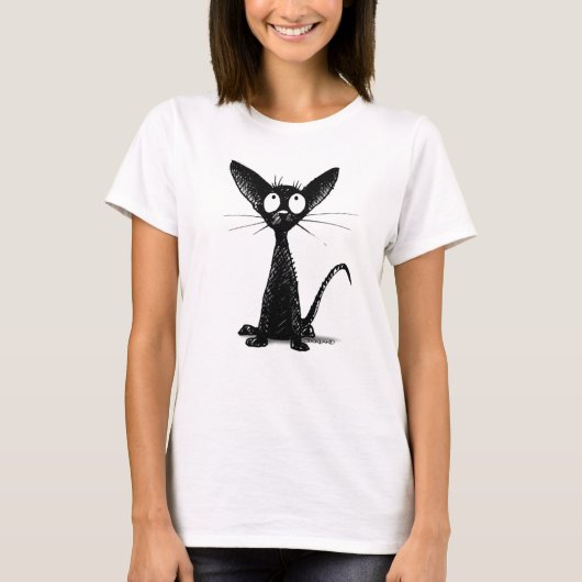 可愛おもしろいい黒猫ファッション Tシャツ (正面)
