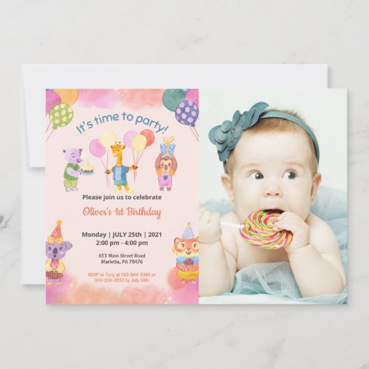 可愛おもしろいい | キッズフォト誕生日 招待状 (正面)