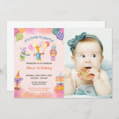 可愛おもしろいい | キッズフォト誕生日 招待状 (正面/裏面)