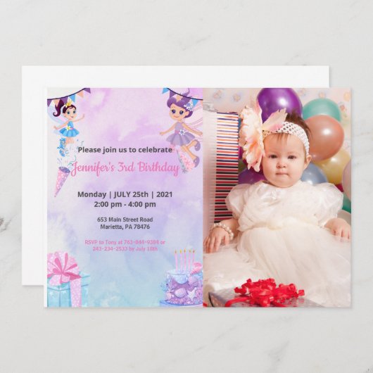 可愛おもしろいい |女子フォト誕生日招待状 招待状 (正面/裏面)