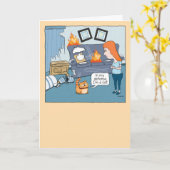 可愛おもしろいくて悪い破壊猫誕生日 カード (黄色い花)