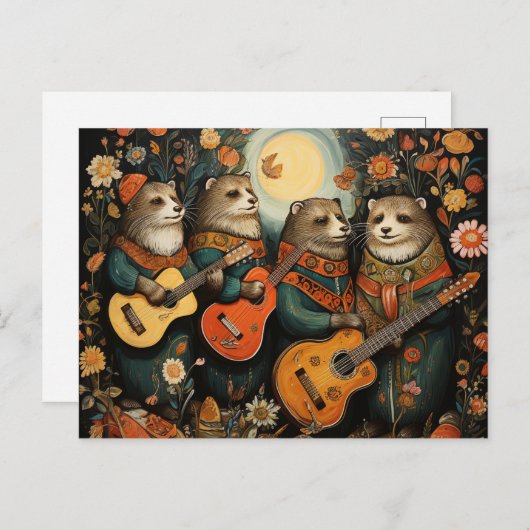 可愛おもしろいらしいカワウソミュージシャン ポストカード (正面/裏面)