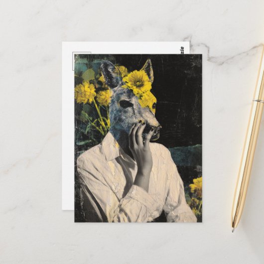 可愛おもしろいらしい鹿女コラージュ ポストカード (正面/裏面インサイチュ)