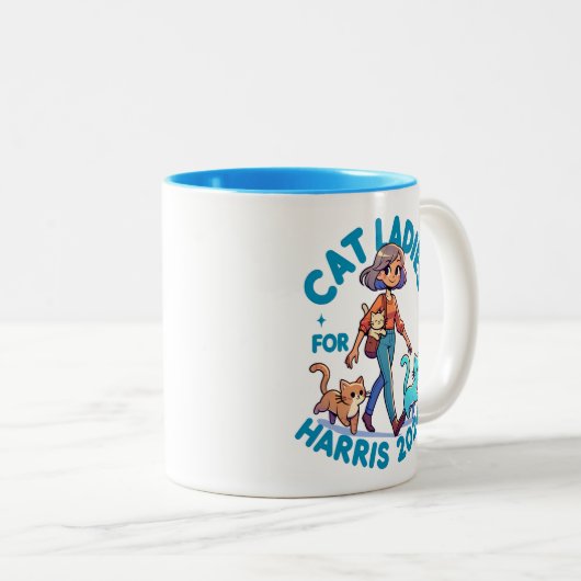 可愛おもしろいガーリーい子なし猫レディーカマラハリス ツートーンマグカップ (正面右)