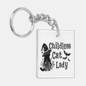 可愛おもしろい不気味いハロウィンの子なし猫レディ キーホルダー (正面左)