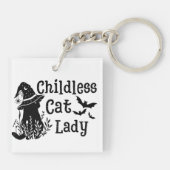 可愛おもしろい不気味いハロウィンの子なし猫レディ キーホルダー (裏面)