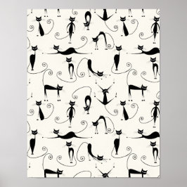 可愛お洒落いよくはしゃぐシロ猫 ポスター