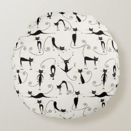可愛お洒落いよくはしゃぐシロ猫 ラウンドクッション