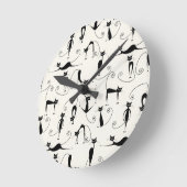 可愛お洒落いよくはしゃぐシロ猫 ラウンド壁時計 (傾斜)