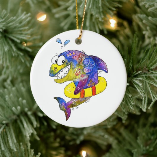 可愛お洒落いカラフルシャーク セラミックオーナメント (ツリー)