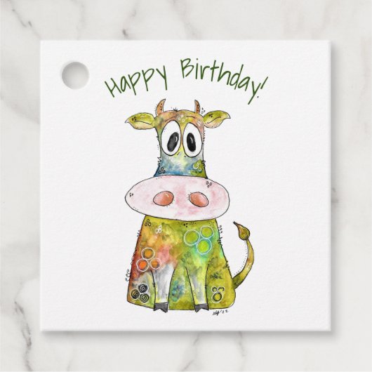 可愛お洒落いカラフル牛 フェイバータグ (正面)