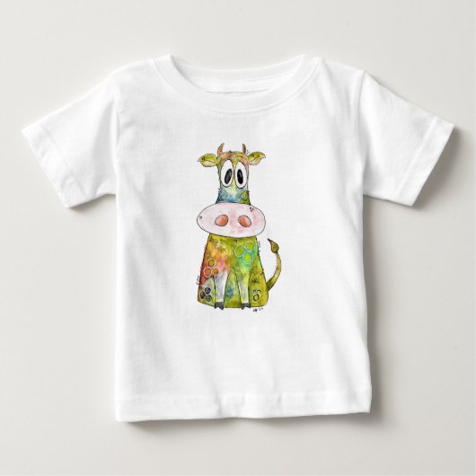 可愛お洒落いカラフル牛 ベビーTシャツ (正面)