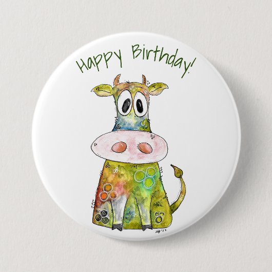 可愛お洒落いカラフル牛 缶バッジ (正面)