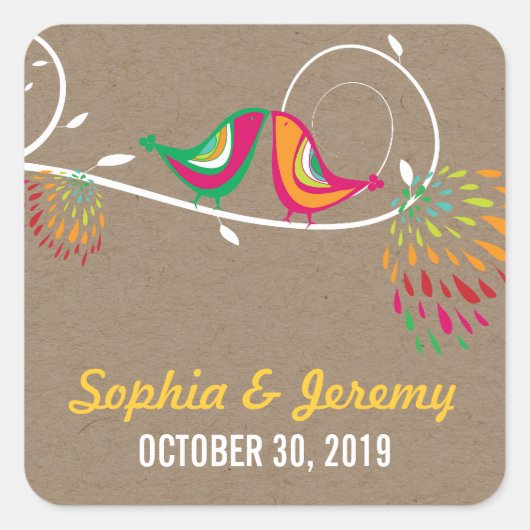 可愛お洒落いキスをする夏の鳥クラフト結婚ズ スクエアシール (正面)