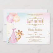 可愛お洒落いキリン風船赤ちゃんシャワー少女I 招待状 (正面)