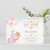 可愛お洒落いキリン風船赤ちゃんシャワー少女I 招待状 (スタンド正面)