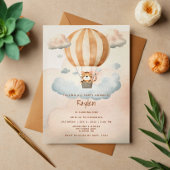 可愛お洒落いタイガー熱気球1st誕生日 招待状