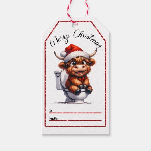 可愛お洒落いハイランド牛のクリスマスラベル ギフトタグ (正面)