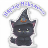 可愛お洒落いハロウィン黒猫 シール (正面)