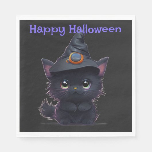 可愛お洒落いハロウィン黒猫 スタンダードランチョンナプキン (正面)