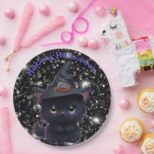 可愛お洒落いハロウィン黒猫 ペーパープレート (パーティー)