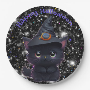 可愛お洒落いハロウィン黒猫 ペーパープレート