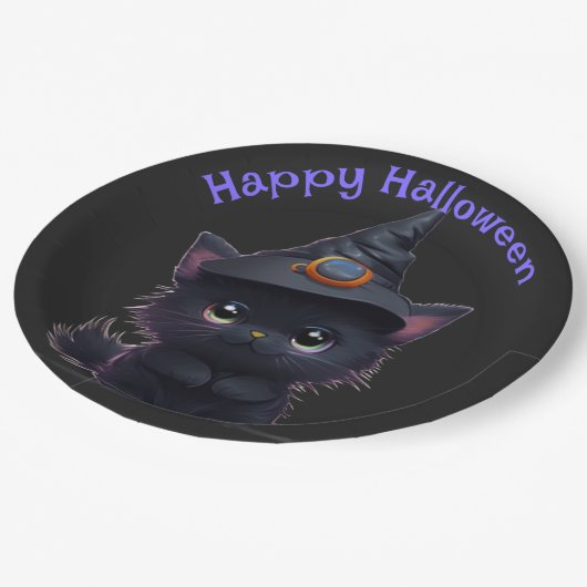 可愛お洒落いハロウィン黒猫 ペーパープレート