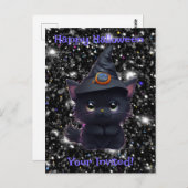 可愛お洒落いハロウィン黒猫 ポストカード (正面/裏面)