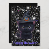 可愛お洒落いハロウィン黒猫 招待状 (正面/裏面)