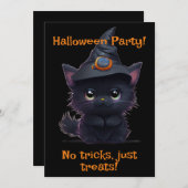 可愛お洒落いハロウィン黒猫 招待状 (正面/裏面)