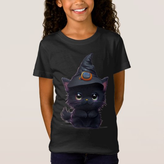 可愛お洒落いハロウィン黒猫Tシャツ Tシャツ (正面)