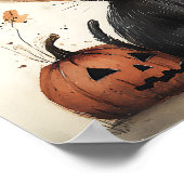 可愛お洒落いハロウィーン妖精&猫ファンタジーアート ポスター (角)