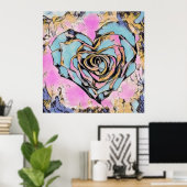 可愛お洒落いハートカラフルスケッチ ポスター (ホームオフィス)