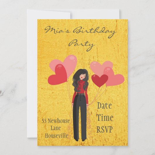 可愛お洒落いバルーントゥイーンま10代のたは女の子パーティー 招待状 (正面)