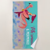 可愛お洒落いパープルマーメイド&ピンクメルミンゴ ビーチタオル (正面)