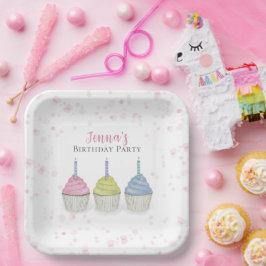 可愛お洒落いピガーリーンクの水彩入りカップケーキ ペーパープレート