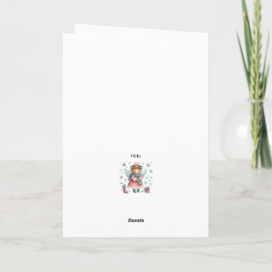 可愛お洒落いピンクとブルーのクリスマスエンジェル カード (裏面)