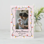 可愛お洒落いピンクのメリークリスマスフォト 招待状 (スタンド正面)