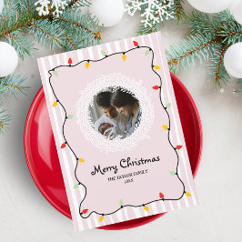 可愛お洒落いピンクのメリークリスマスフォト 招待状