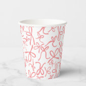 可愛お洒落いピンクの弓パターンブライダルシャワー 紙コップ (正面)