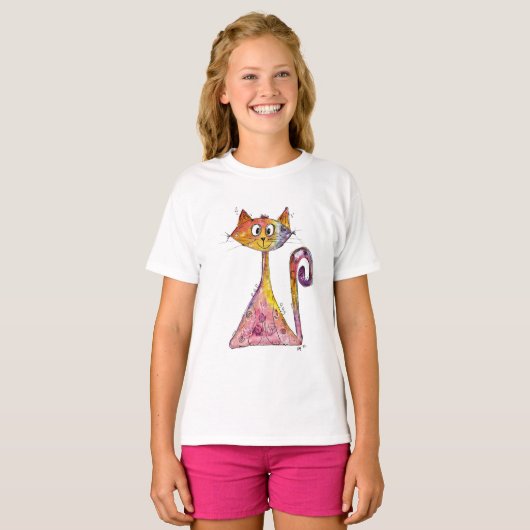 可愛お洒落いピンク猫 Tシャツ (正面フル)