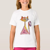 可愛お洒落いピンク猫 Tシャツ (正面)