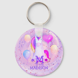 可愛お洒落いピンク色ユニコーン名文字 キーホルダー