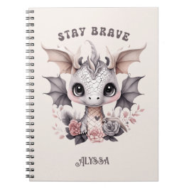 可愛お洒落いピンク「Stay Brave」リトルドラゴン ノートブック