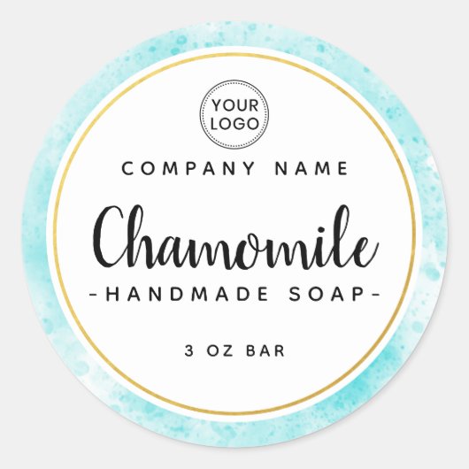 可愛お洒落いフォントブルー水彩商品ラベル ラウンドシール (正面)