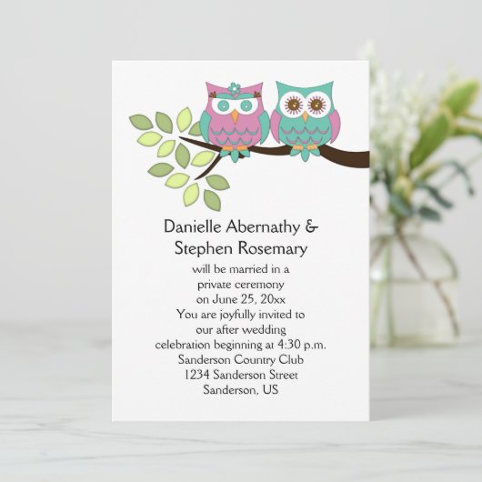 可愛お洒落いフクロウ結婚ズのお祝い 招待状 (スタンド正面)