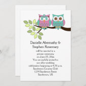 可愛お洒落いフクロウ結婚ズのお祝い 招待状 (正面/裏面)