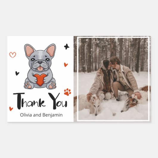 可愛お洒落いフランスのブルドッグありがとう写真 長方形シール (正面)